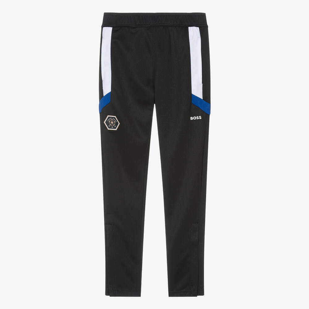 BOSS - Teen Boys Black Slim-Fit Football Joggers | Childrensalon