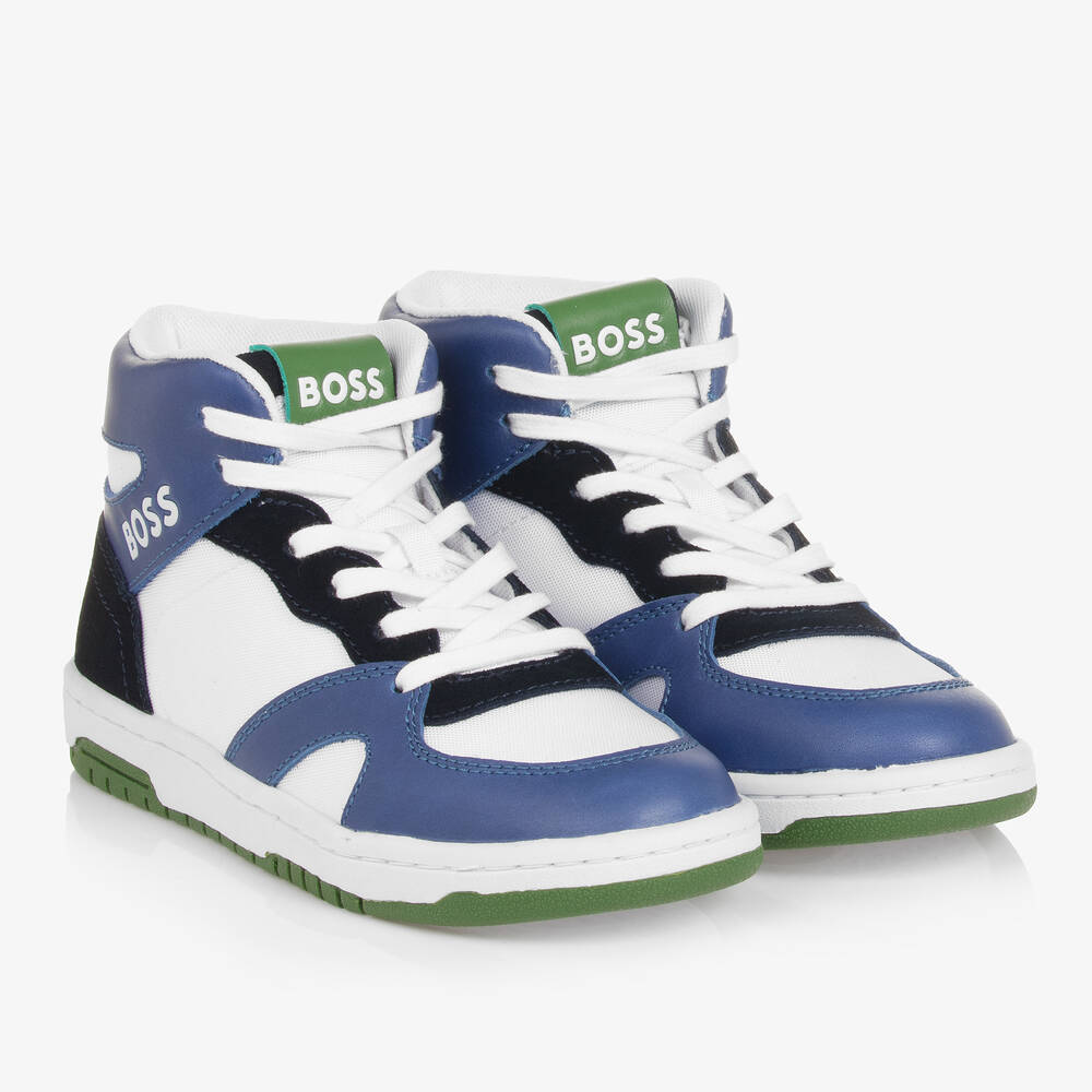 BOSS - Teen Boys Blue High-Top Trainers | Childrensalon