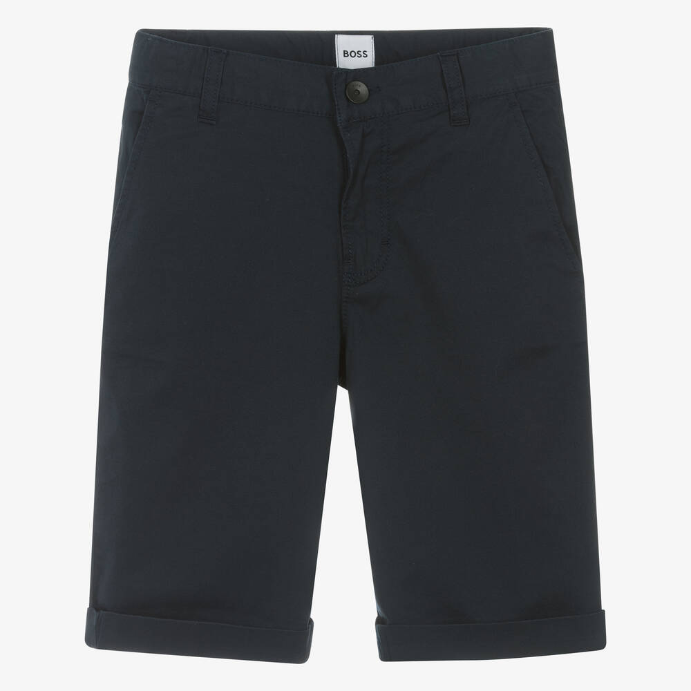 BOSS - Teen Boys Navy Blue Cotton Chino Shorts | Childrensalon