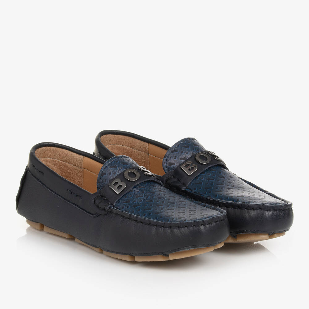 BOSS - Teen Boys Navy Blue Leather Moccasins | Childrensalon