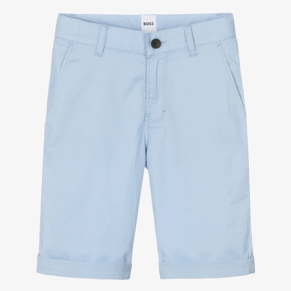 BOSS - Teen Boys Pale Blue Cotton Chino Shorts | Childrensalon