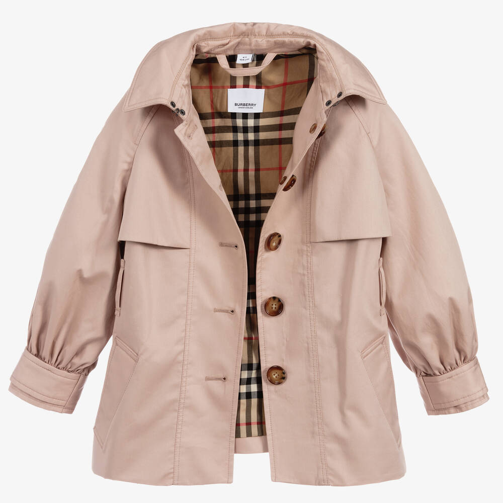 Burberry - Girls Pink Cotton Trench Coat | Childrensalon Outlet