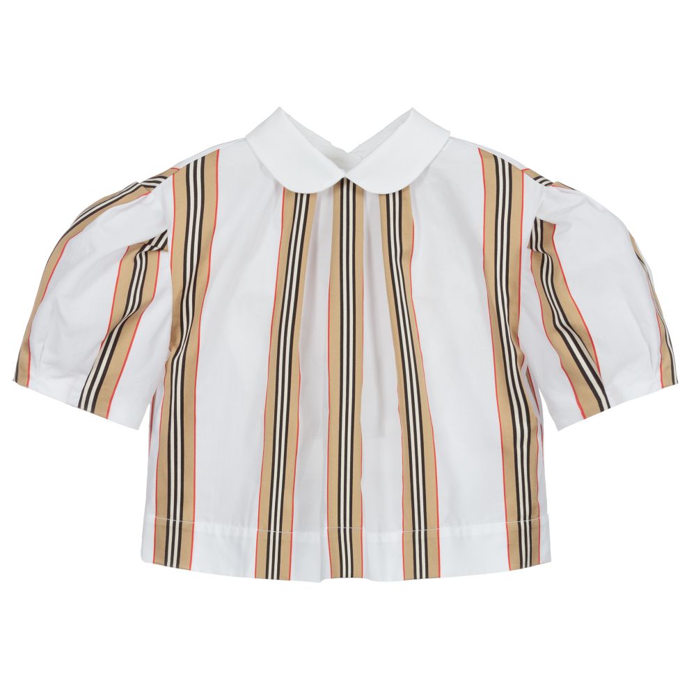 Burberry - Blusa blanca con las icónicas rayas de la marca | Childrensalon  Outlet
