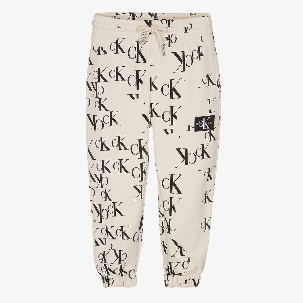 Calvin Klein Jeans - Beige Childrensalon | Monogram Outlet Cotton Joggers Logo