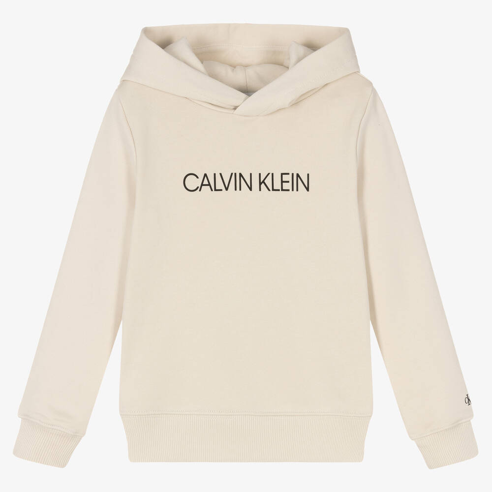 Calvin Klein Jeans - Beige Logo Cotton Hoodie