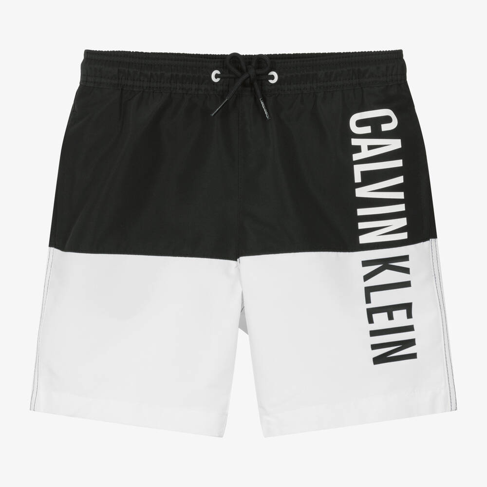 Calvin Klein - Boys Black & White Swim Shorts | Childrensalon