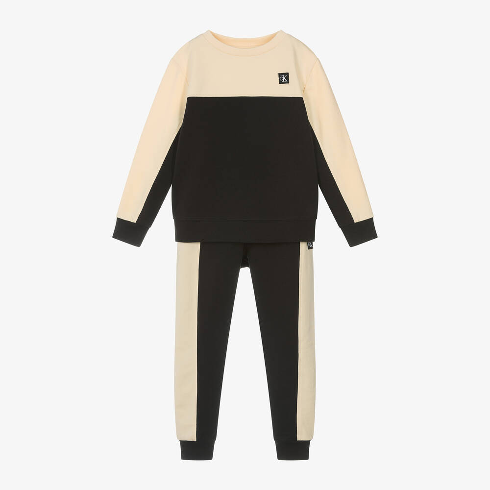 Calvin Klein - Boys Ivory & Black Colourblock Tracksuit | Childrensalon