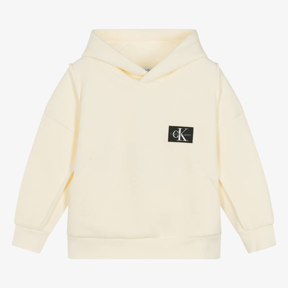 Calvin Klein - Boys Ivory Cotton Hoodie | Childrensalon