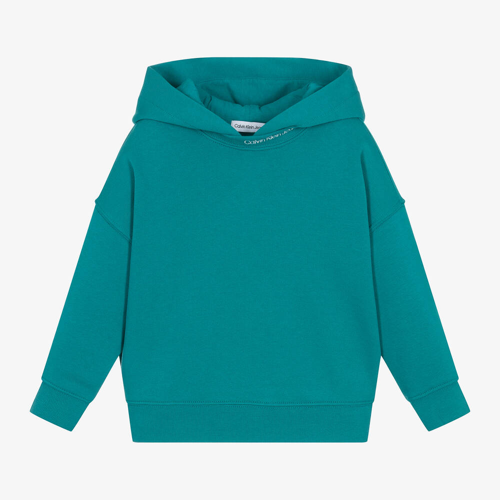 Calvin Klein - Boys Teal Blue Cotton Hoodie | Childrensalon