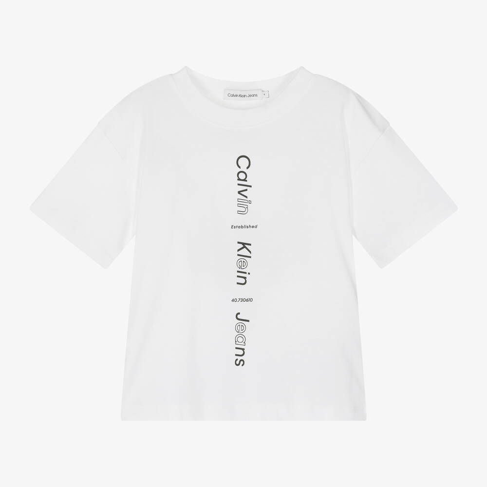 Calvin Klein - Boys White Cotton T-Shirt | Childrensalon