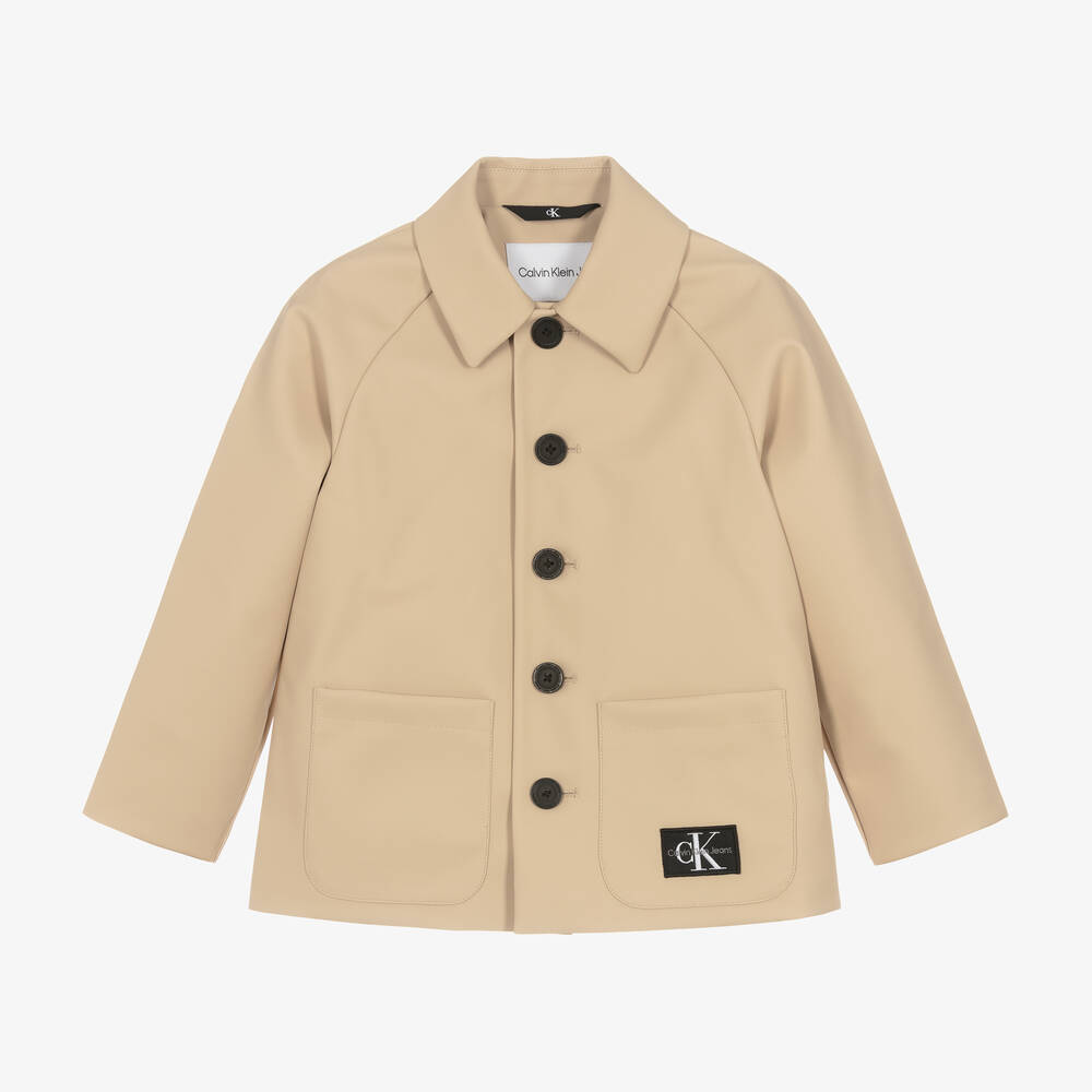 Calvin Klein - Girls Beige Soft Coated Raincoat | Childrensalon