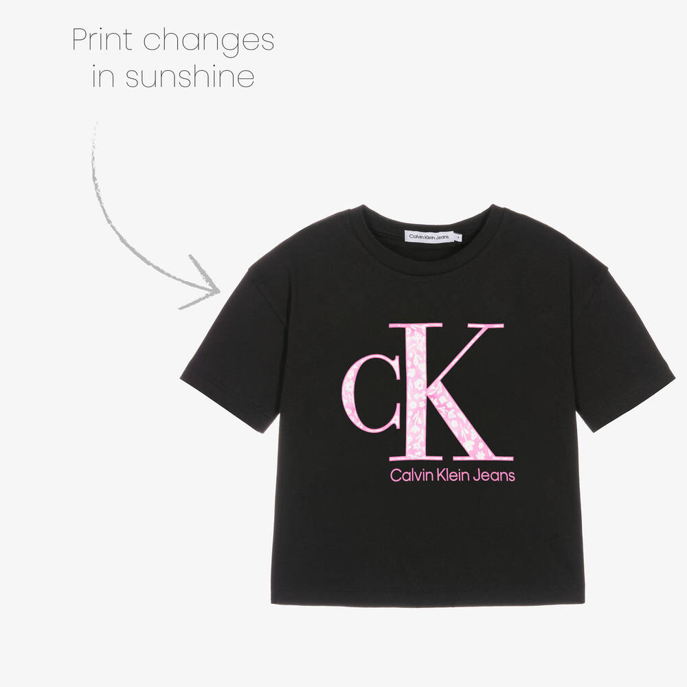 Calvin Klein | Girls T-Shirt Jeans - Childrensalon Black Logo Outlet Cotton