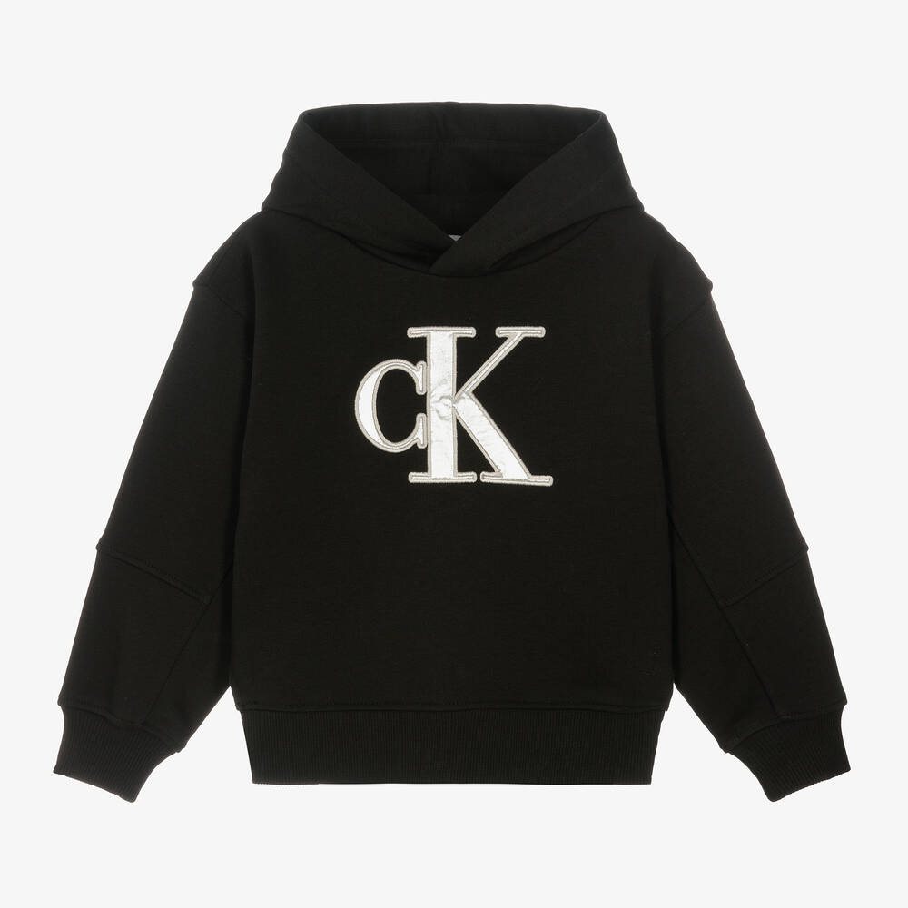 Calvin Klein - Girls Black Cotton Monogram Hoodie | Childrensalon