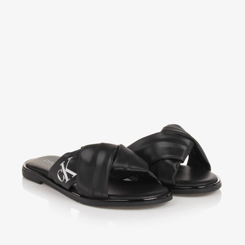 Calvin Klein - Girls Black Twisted Sandals | Childrensalon