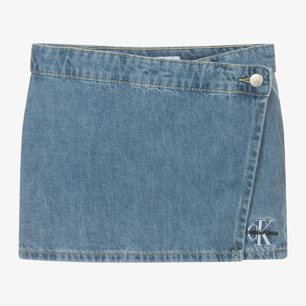 Calvin Klein - Girls Blue Denim Wrap Skort | Childrensalon