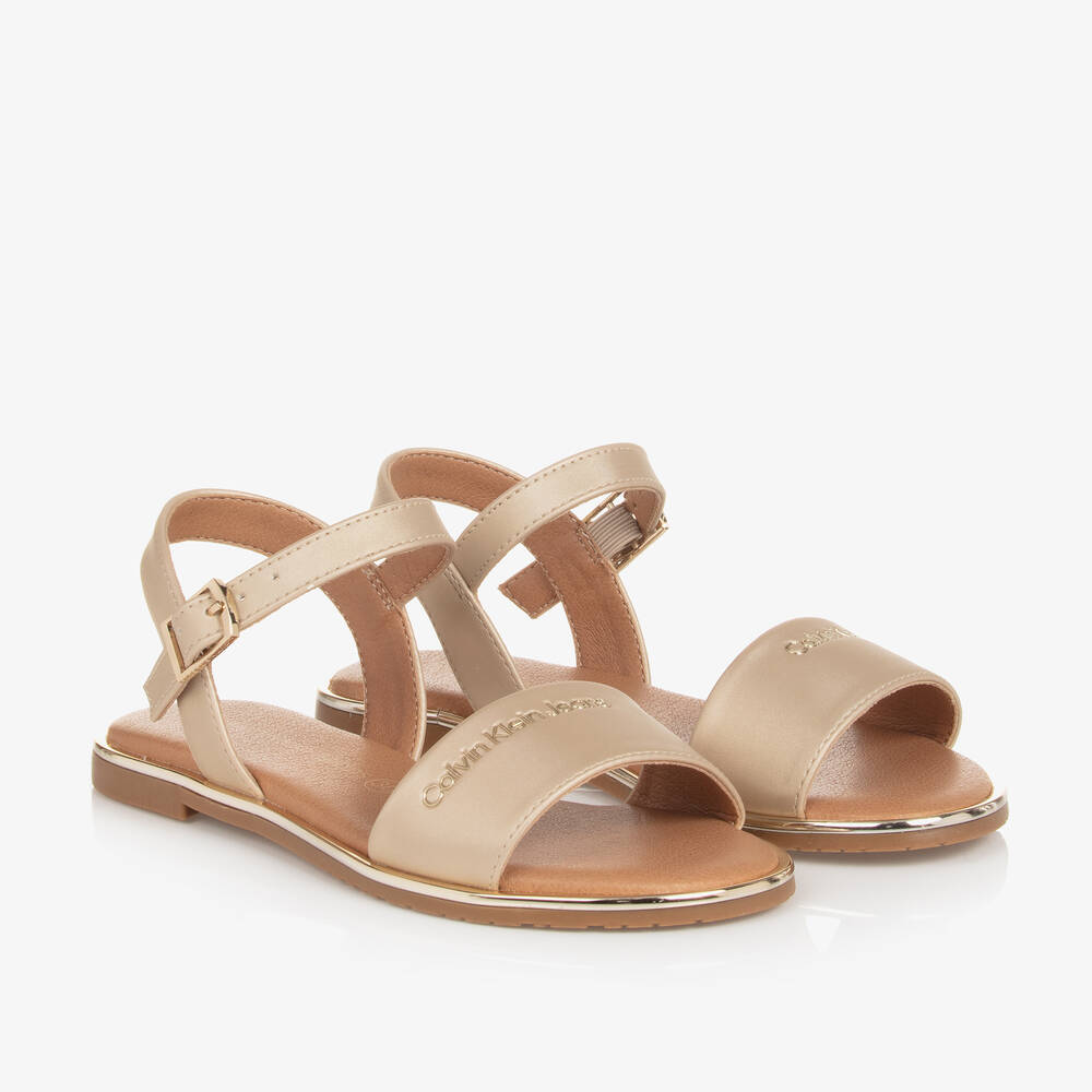 Calvin Klein - Girls Ivory Faux Leather Sandals | Childrensalon