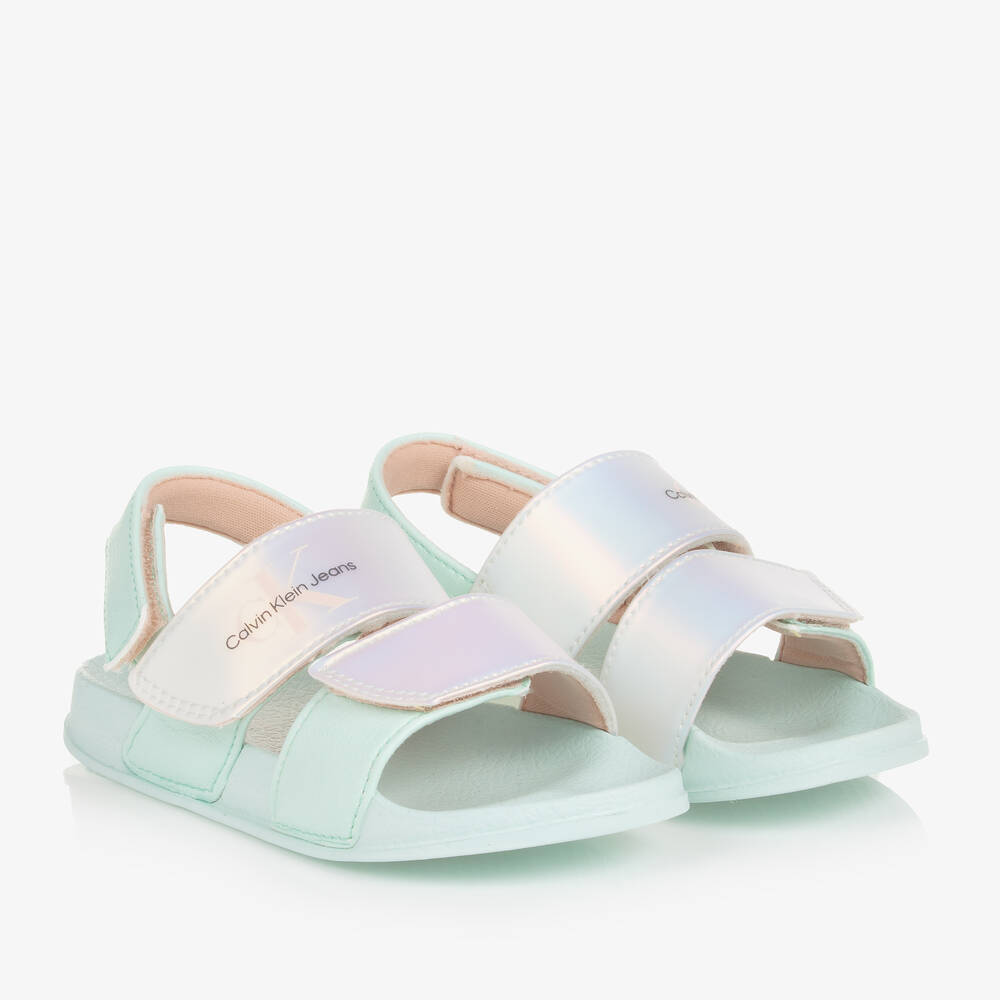 Calvin Klein -  Girls Pale Green Faux Leather Sandals | Childrensalon