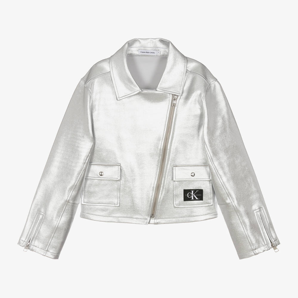 Calvin Klein - Girls Silver Biker Jacket | Childrensalon