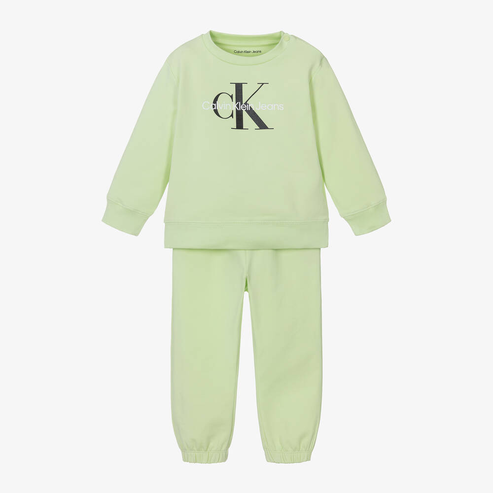 Calvin Klein - بدلة رياضية قطن عضوي لون أخضر فاتح للأطفال | Childrensalon