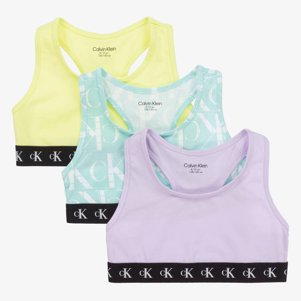 Calvin Klein - Purple & Green Cotton Cropped Tops (3 Pack)  | Childrensalon