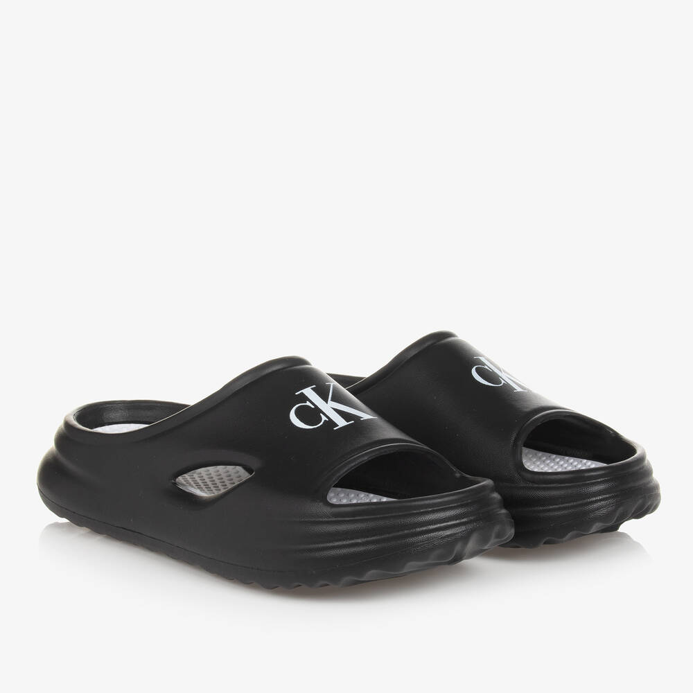 Calvin Klein - Teen Black Monogram Sliders | Childrensalon