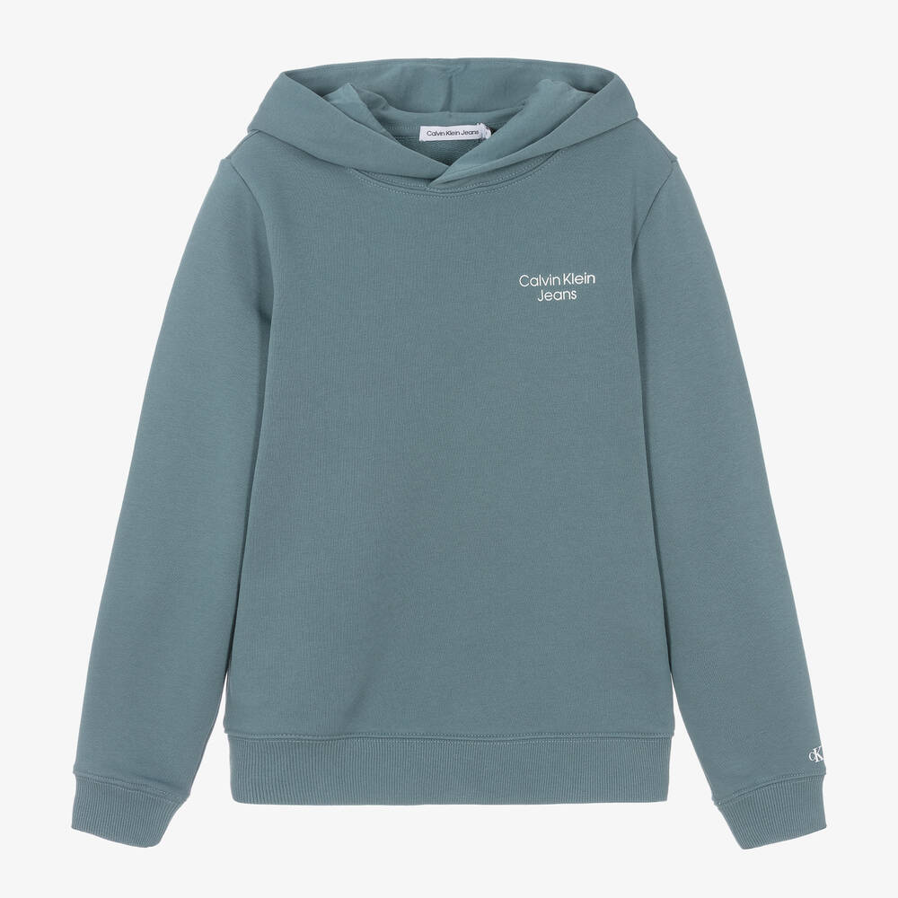 Calvin Klein - Sweat à capuche bleu en coton ado | Childrensalon