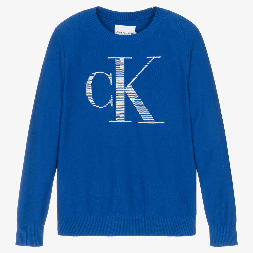 Jeans Klein Outlet | Cotton Calvin Childrensalon Boys Teen Sweater Blue Logo -