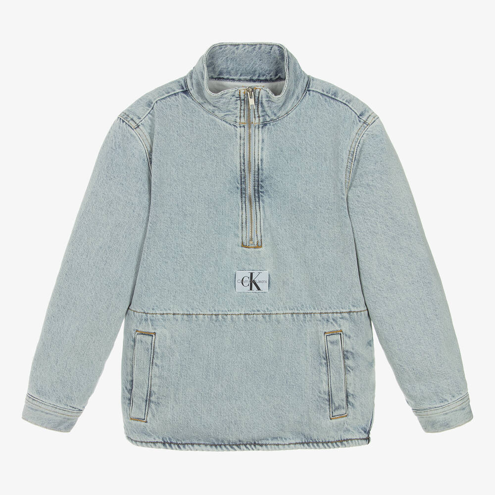 Calvin Klein - Teen Boys Blue Denim Half-Zip Jacket | Childrensalon