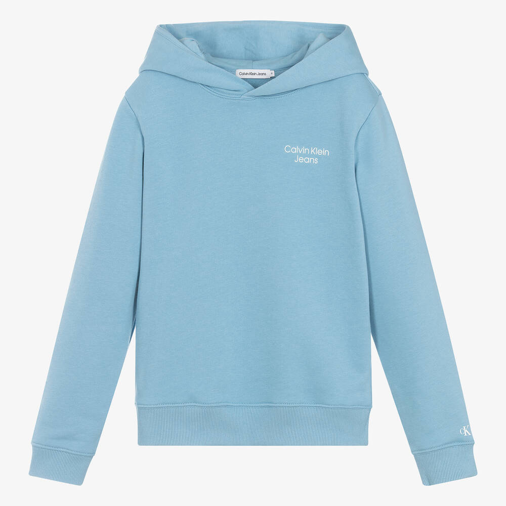 Calvin Klein - Teen Boys Dusky Blue Cotton Hoodie | Childrensalon