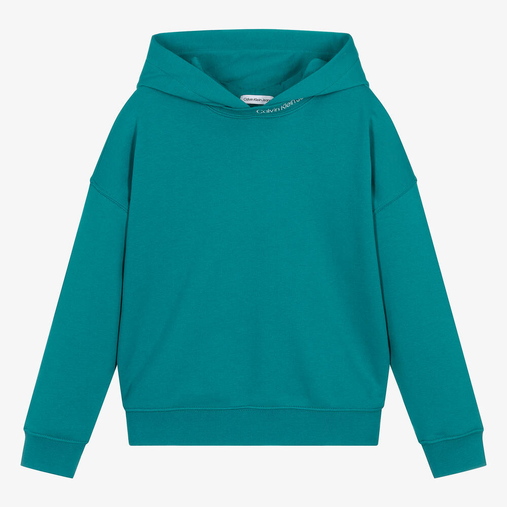 Calvin Klein - Teen Boys Teal Blue Cotton Hoodie | Childrensalon