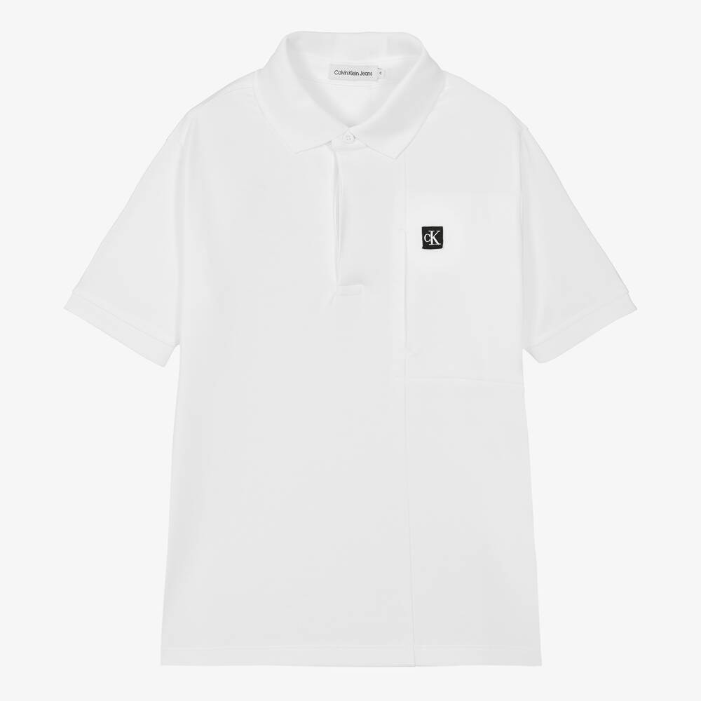 Calvin Klein - Teen Boys White Cotton Polo Shirt | Childrensalon