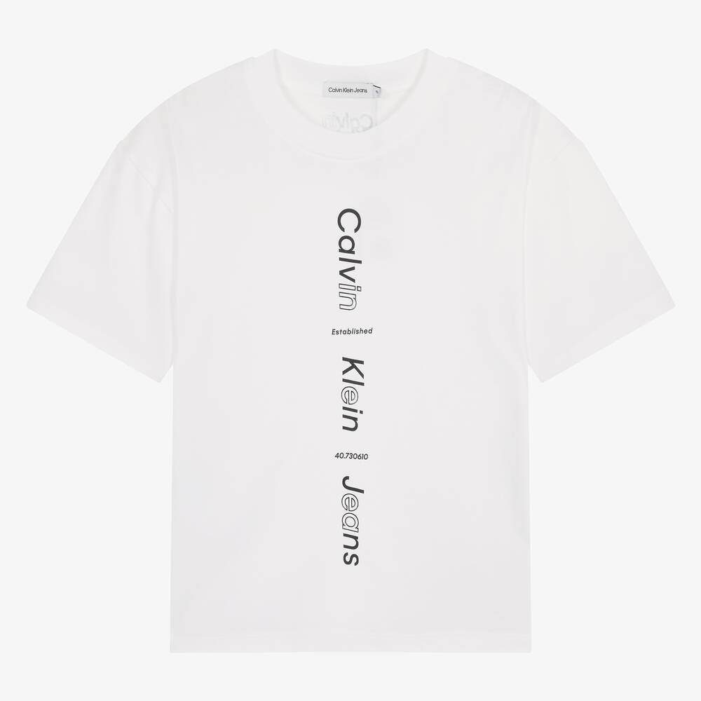 Calvin Klein - Teen Boys White Cotton T-Shirt | Childrensalon