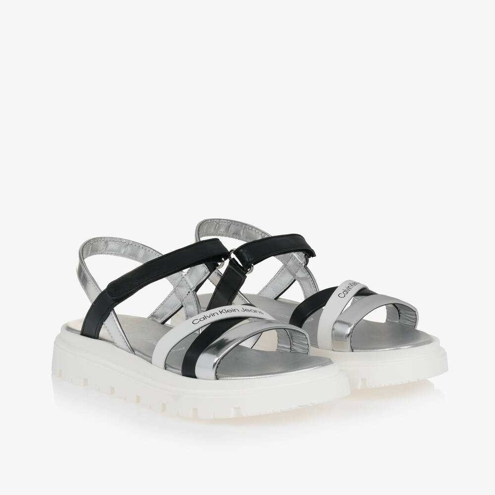 Calvin Klein - Teen Girls Black & Silver Sandals | Childrensalon