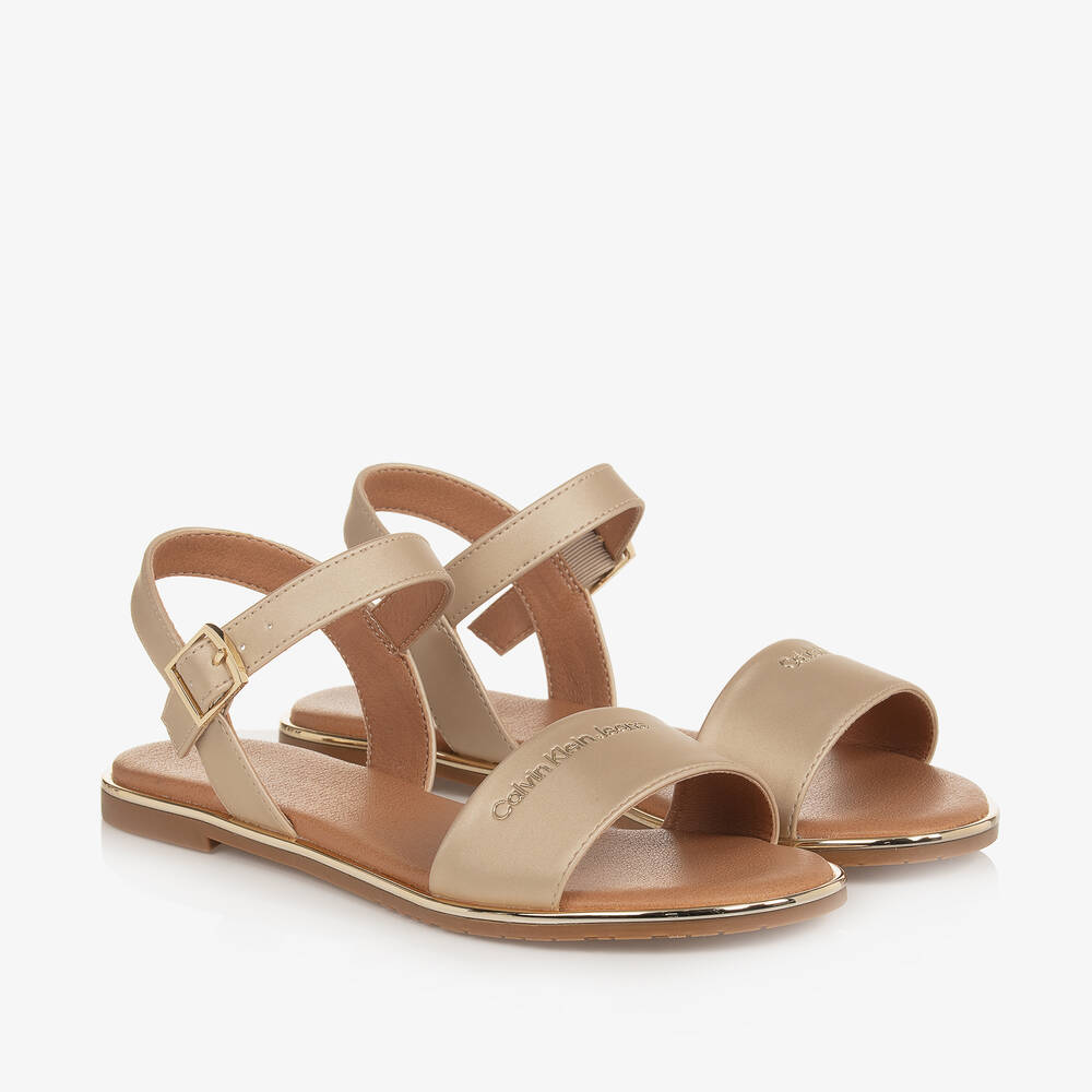 Calvin Klein - Teen Girls Ivory Faux Leather Sandals | Childrensalon