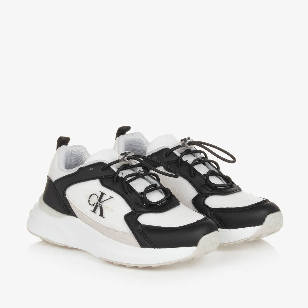 Calvin Klein - White & Black Mesh & Faux Leather Trainers | Childrensalon