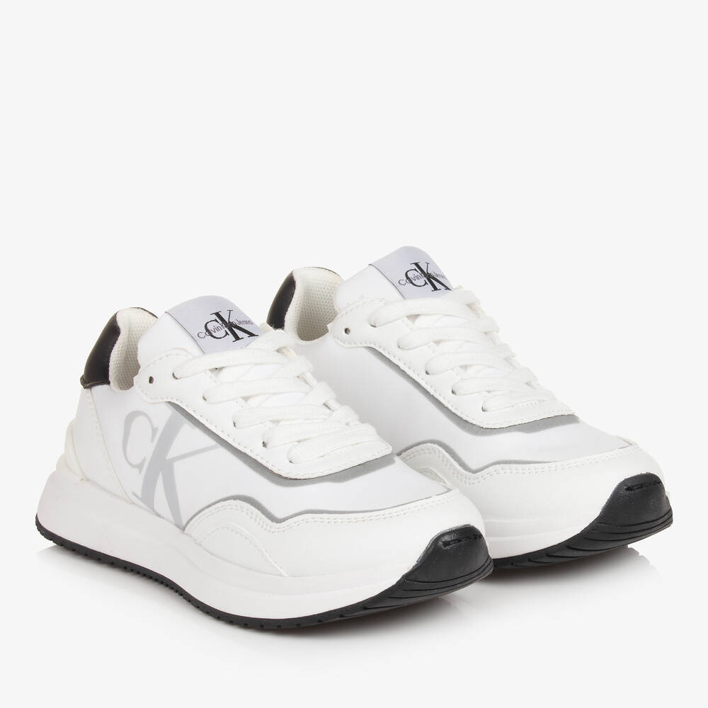 Calvin Klein - Baskets en simili cuir blanc à lacets | Childrensalon