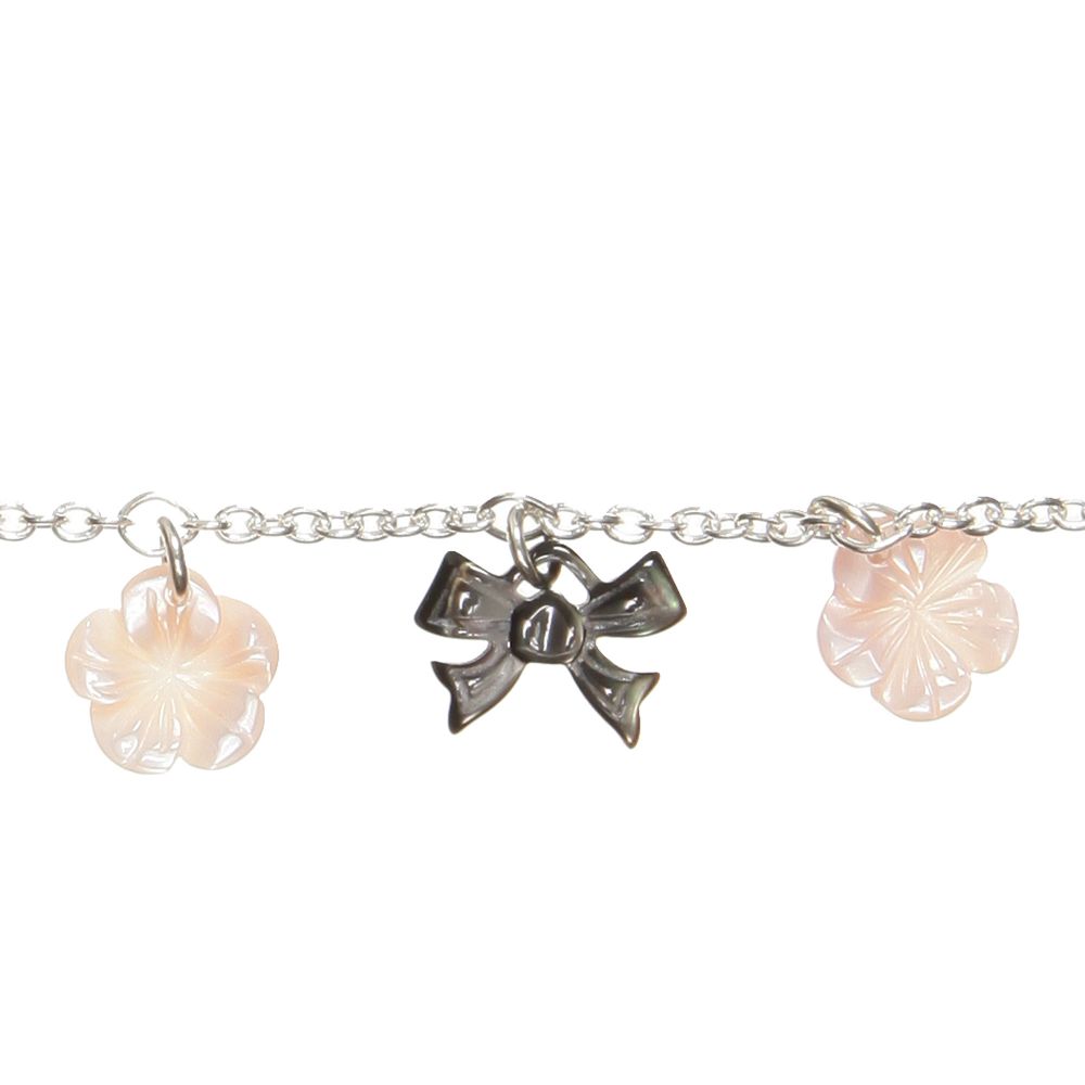 Caramel au Sucre - Pearl Flower Charm Bracelet with Silver Chain