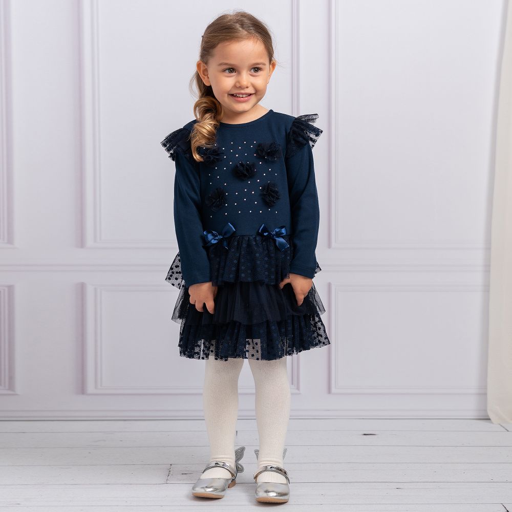 Caramelo Kids - Girls Navy Blue Tulle Dress | Childrensalon Outlet