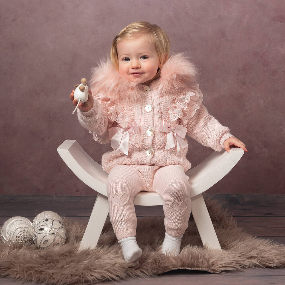 Caramelo Kids - Girls Pink Lace Knit Jacket | Childrensalon Outlet