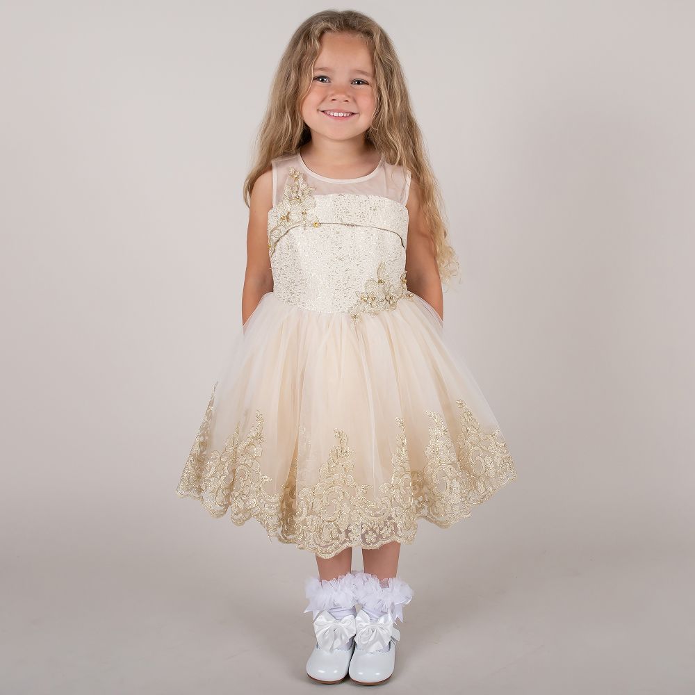 Caramelo Kids - Gold Jacquard & Tulle Dress | Childrensalon Outlet