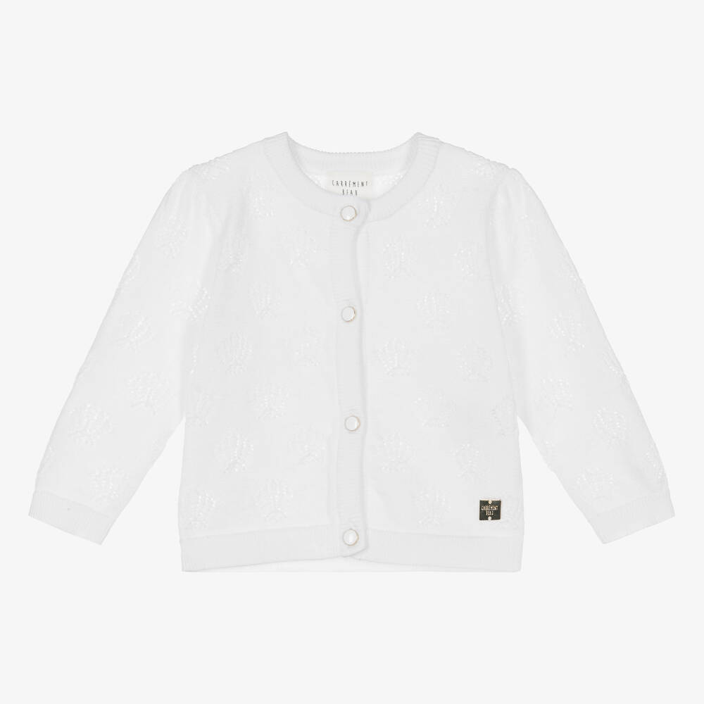 Carrément Beau - Girls Glittery White Sea Shell Cardigan | Childrensalon