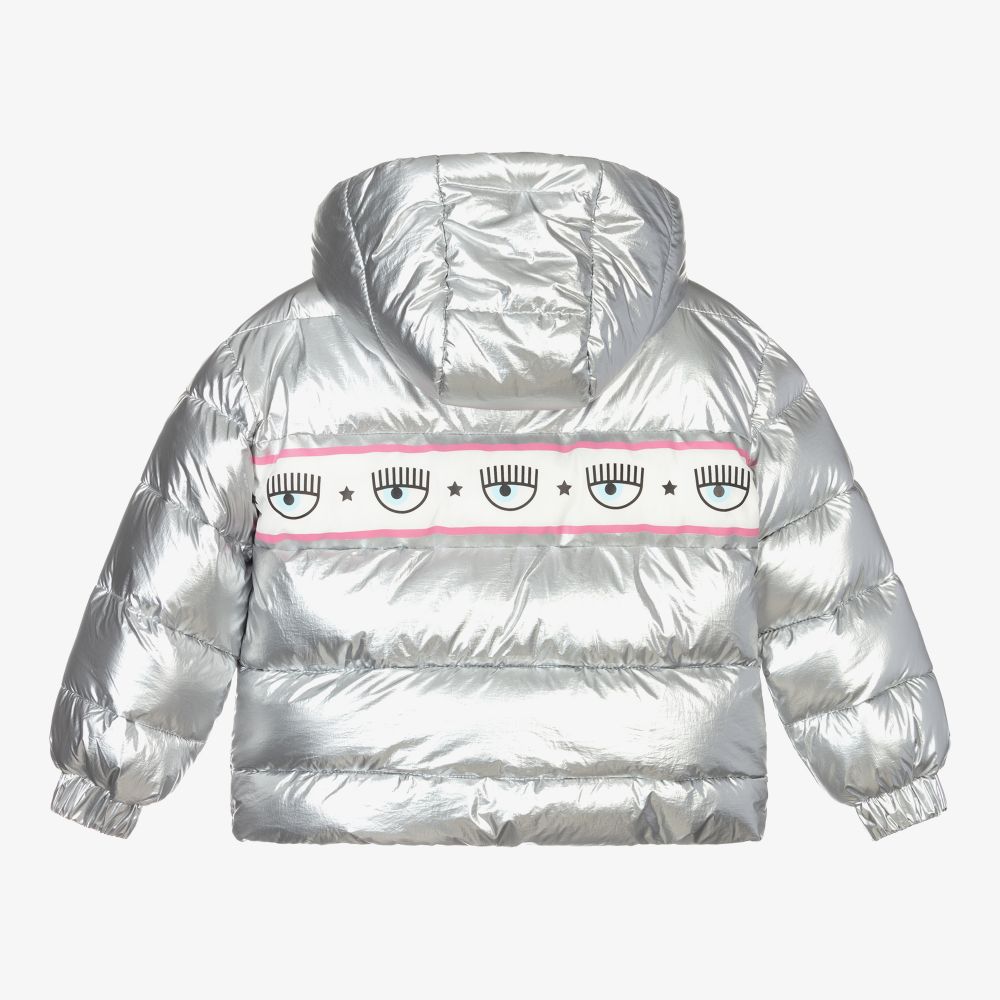 Padded jackets Chiara Ferragni - Logomania glossy silver puffer jacket -  CFD002SILVER