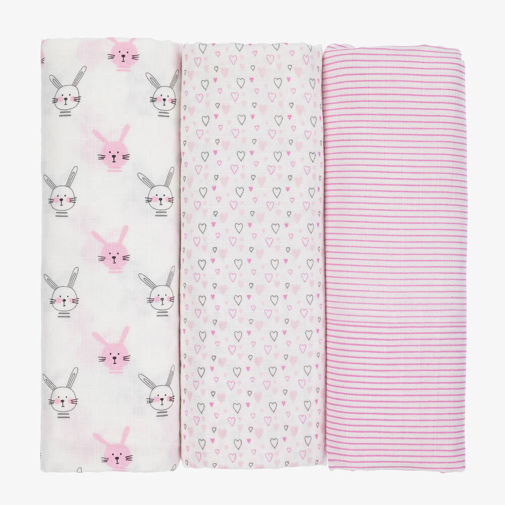 Childrensalon Essentials - Pink Organic Cotton Swaddles (3 Pack) | Childrensalon