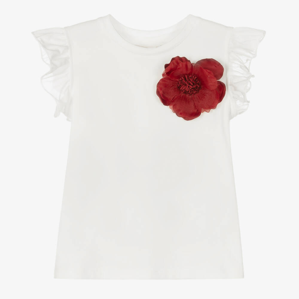 Childrensalon Occasions - T-shirt ivoire en coton fille | Childrensalon