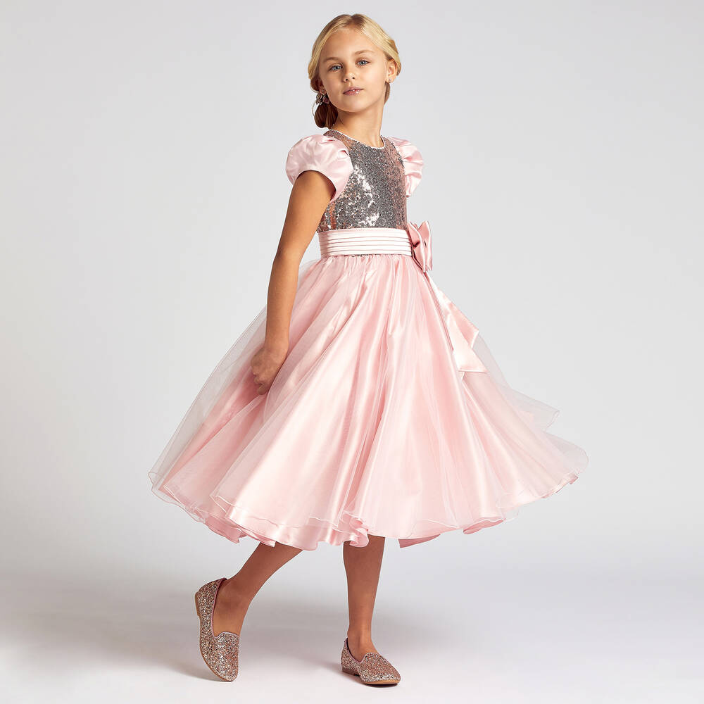 Childrensalon Occasions - Girls Pink Sequin Satin & Tulle Dress ...