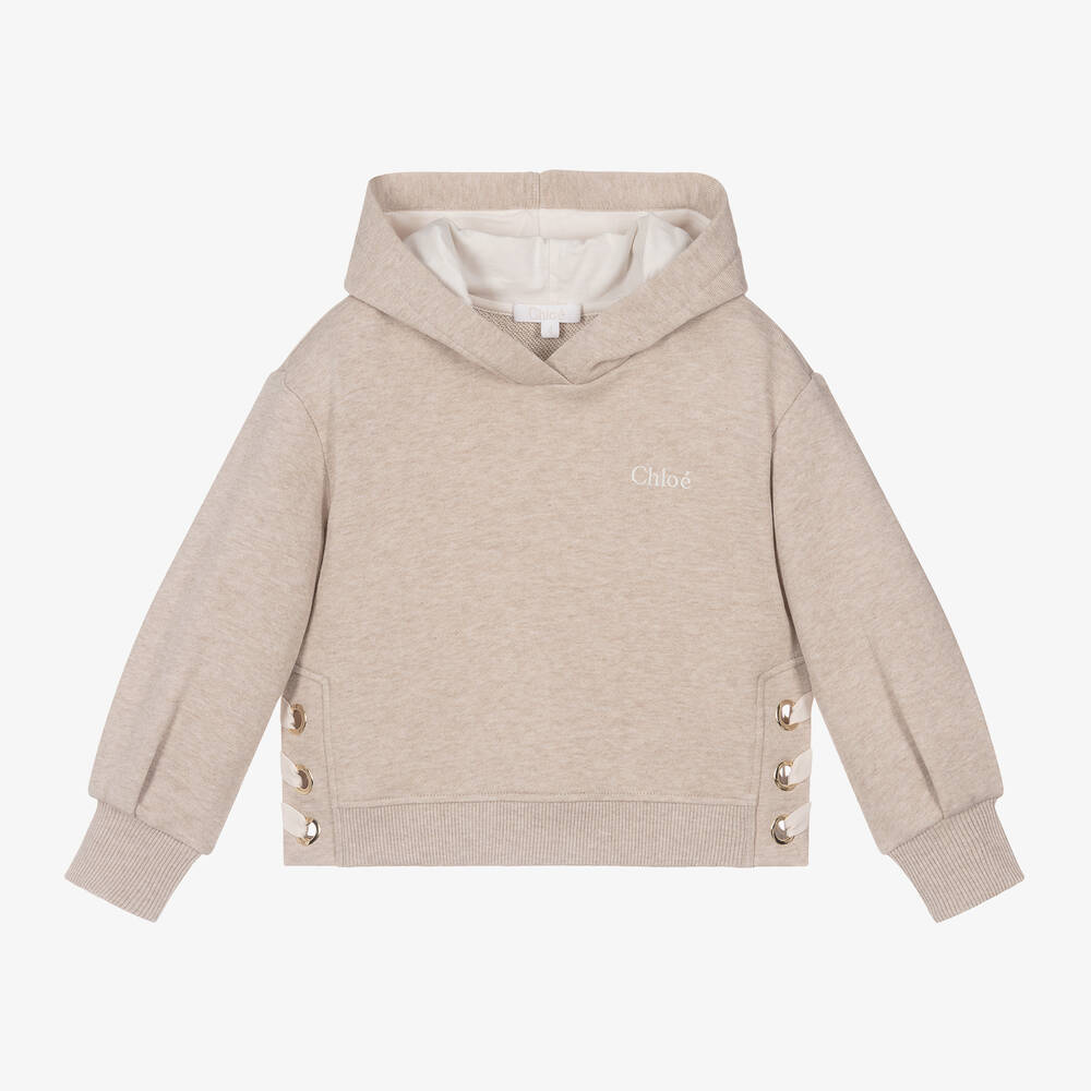 Chloé - Girls Beige Cotton Ribbon Hoodie | Childrensalon