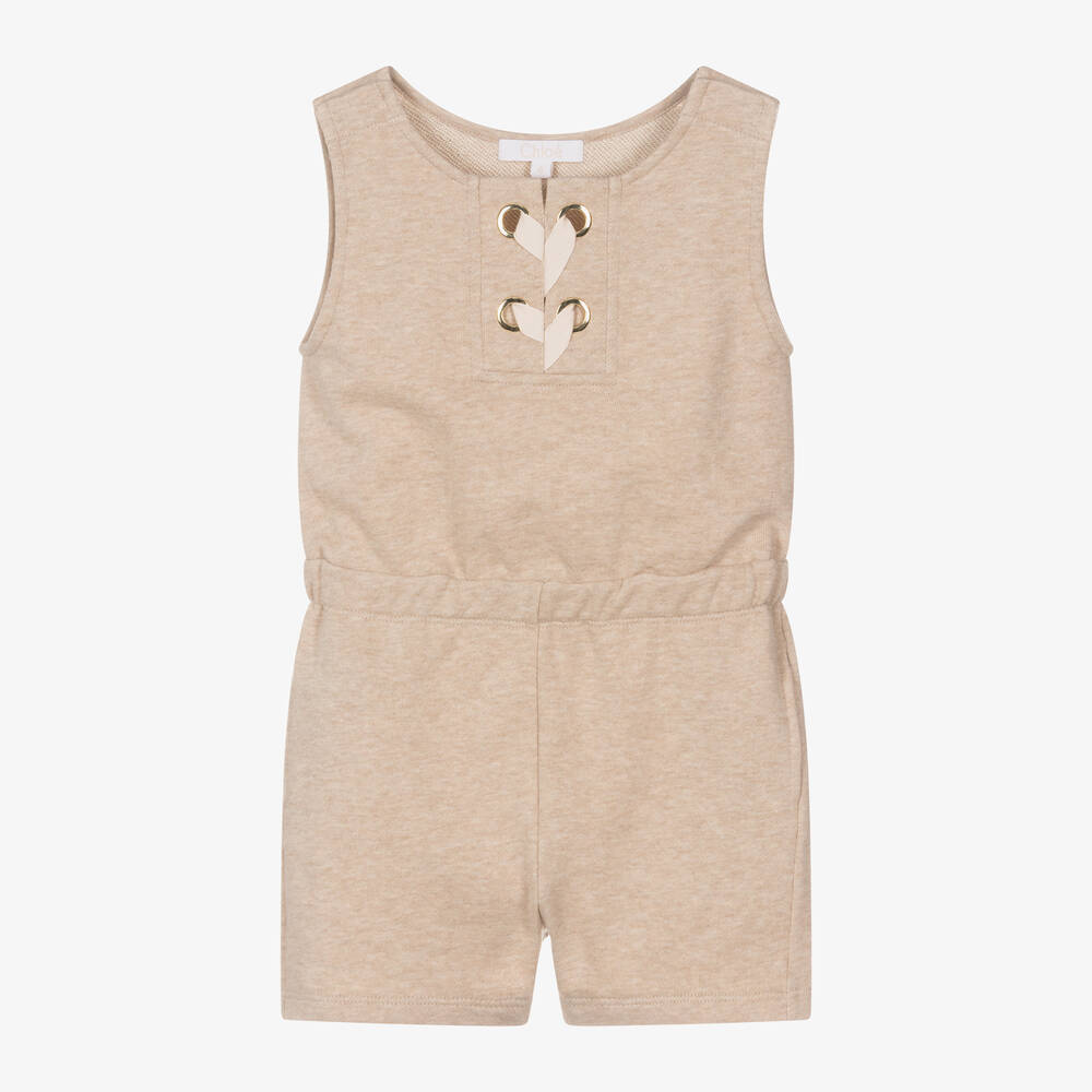 Chloé - Girls Beige Cotton Ribbon Playsuit | Childrensalon