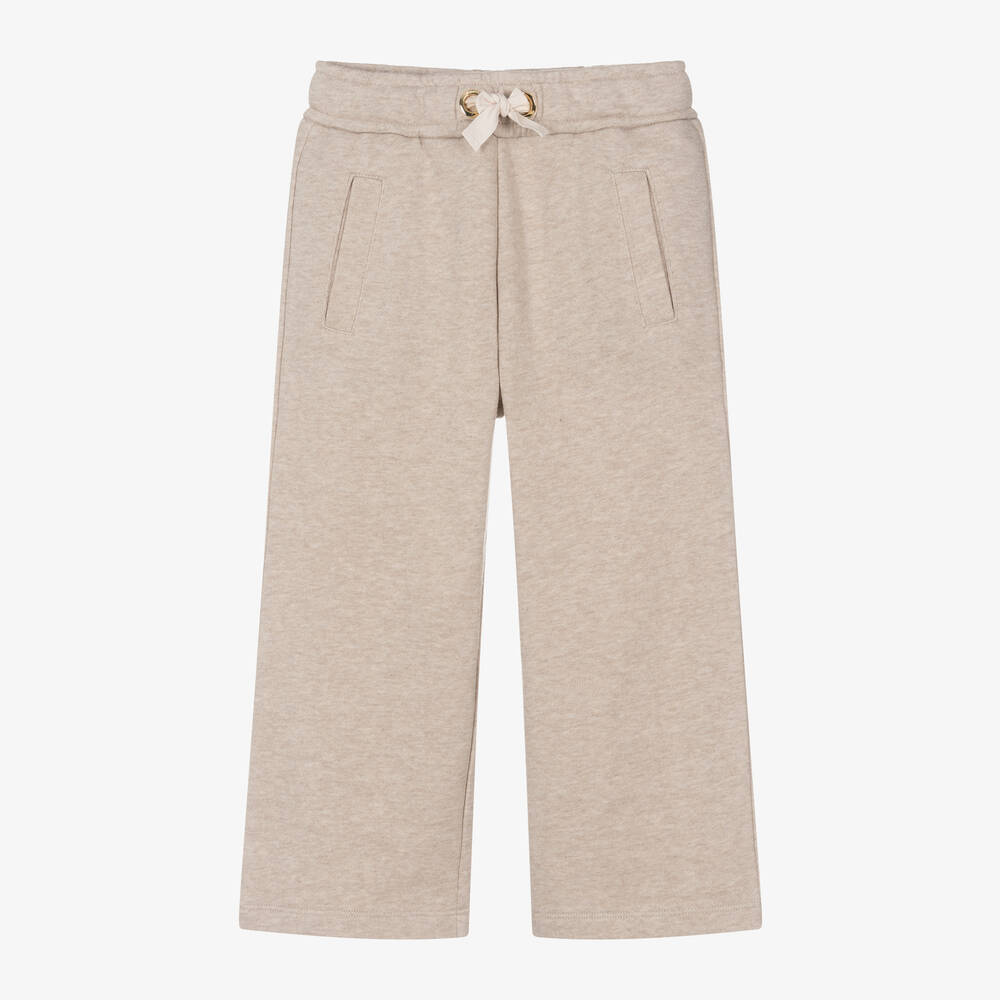 Chloé - Girls Beige Cotton Wide-Leg Joggers | Childrensalon