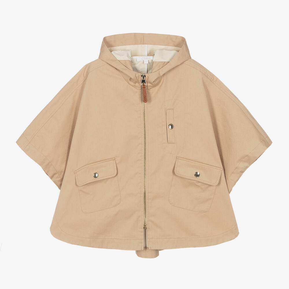 Chloé - Girls Beige Cotton Zip-Up Cape | Childrensalon