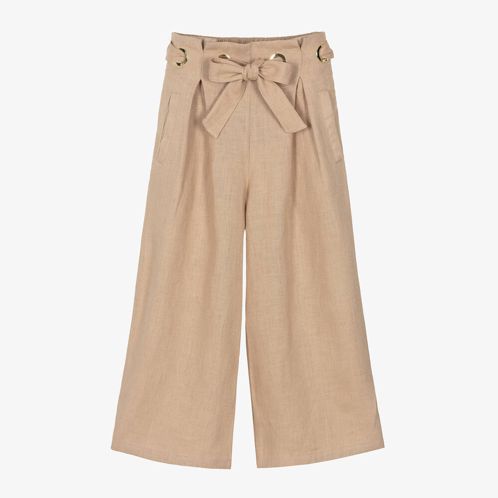 Chloé - Girls Beige Linen Trousers | Childrensalon